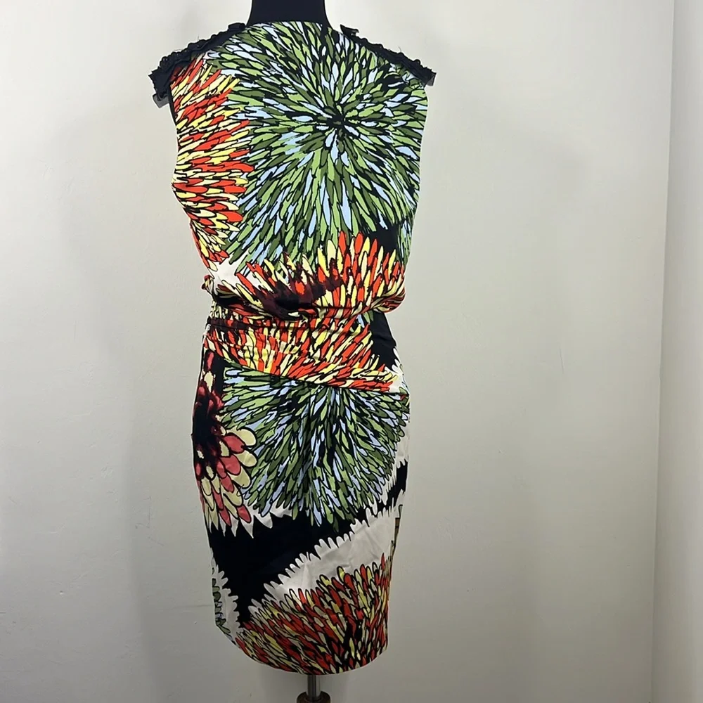 ALI RO Black Orange Green White Embellished Shoulder Dress 4